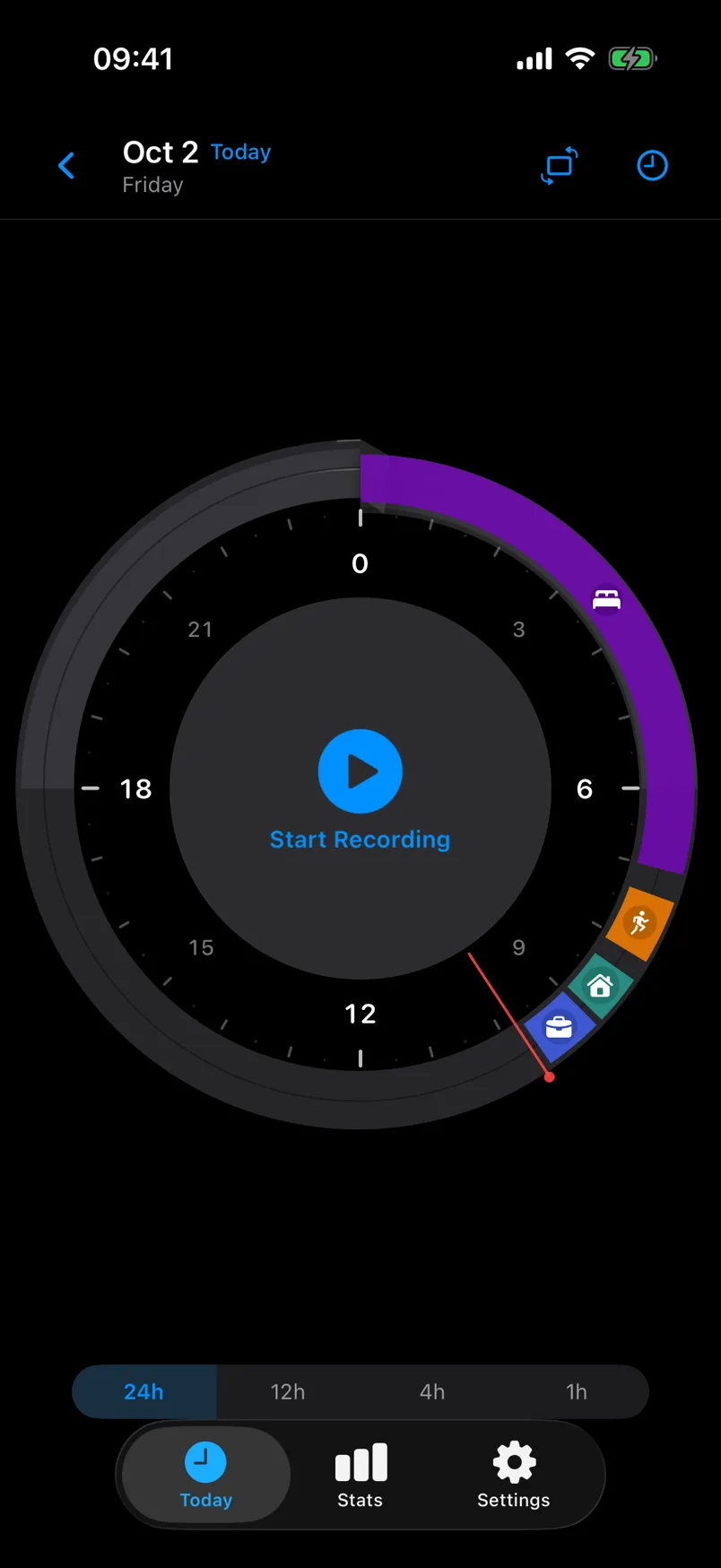 DayShape Today 24-hour clock showing a full day of time blocks